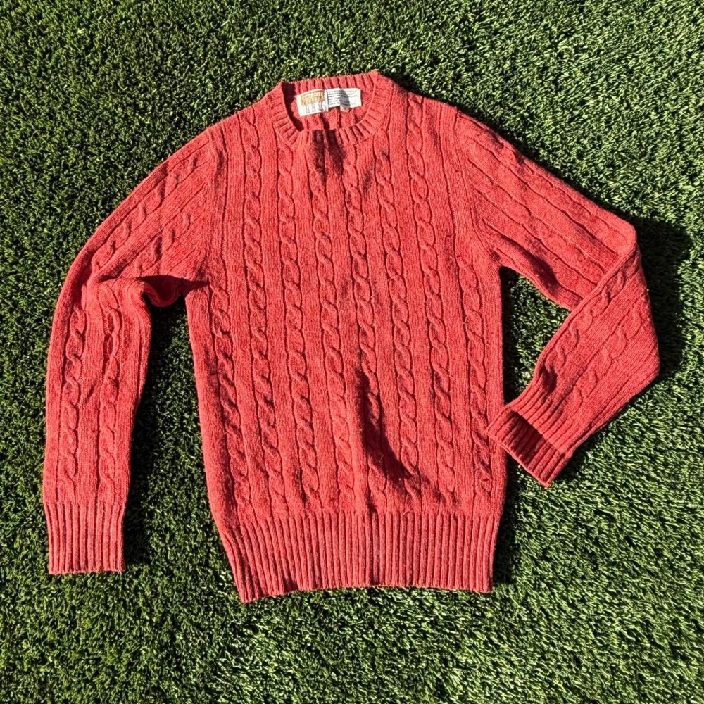 Vintage Three Feet Off Red Wool CableKnit Sweater Chunky Fisherman Women's M‎